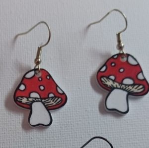 4/$60 New Red & White Polka-dot Mushroom Pair of Earrings - Hand-Made